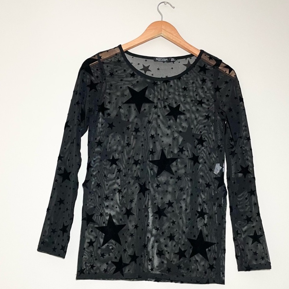 Nasty Gal Star Mesh Long Sleeve Top